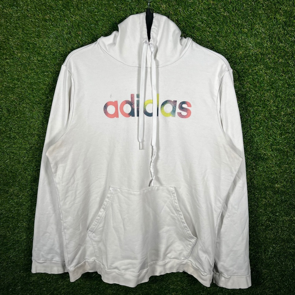 Adidas Hoodie Mens XL‎ White Rainbow Logo Pullover Sweatshirt